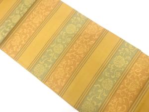 未使用品 横段に花唐草模様織り出し 袋帯